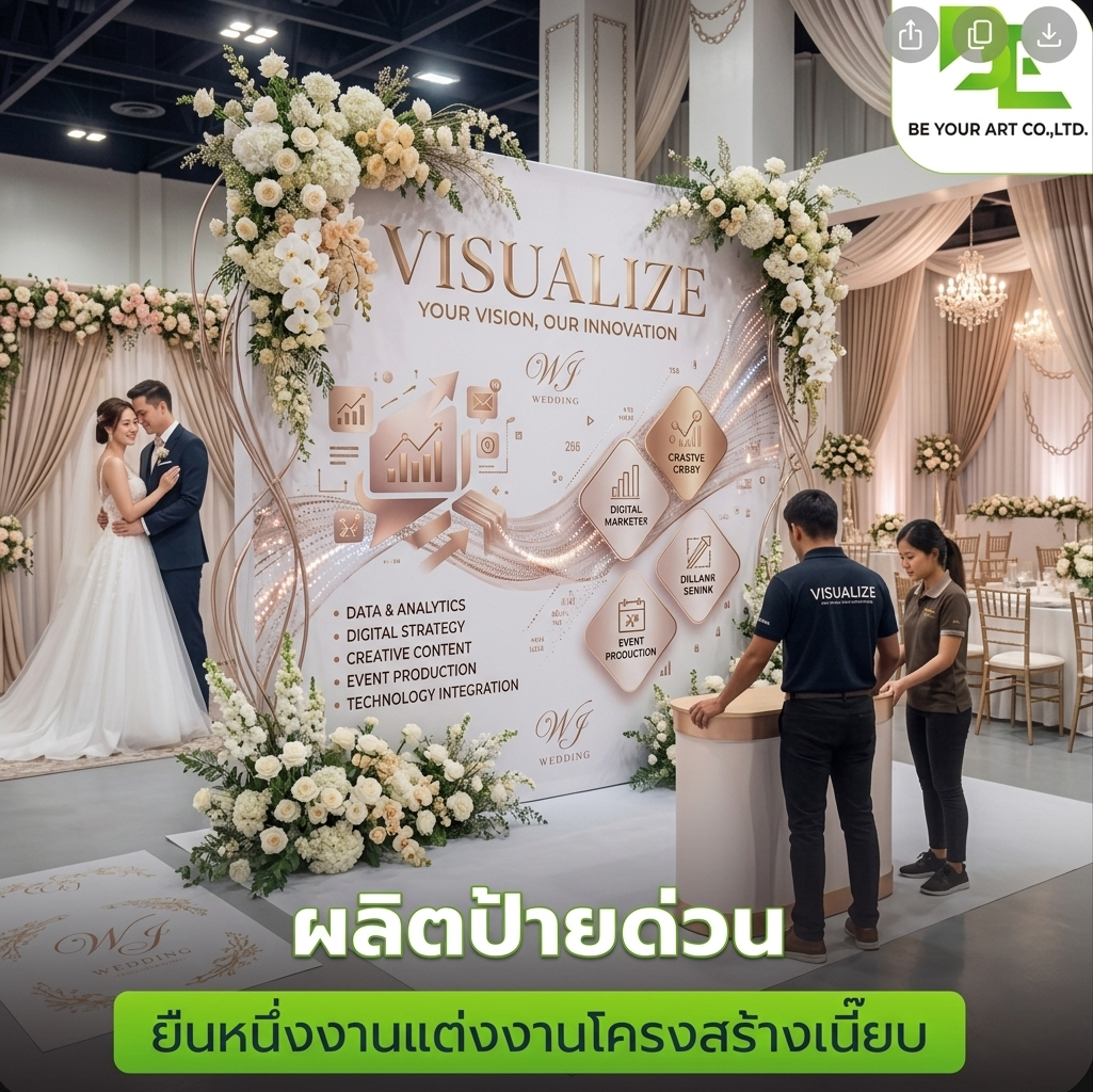 ผลิตป้ายด่วน ยืนหนึ่งงานแต่งงานโครงสร้างเนี๊ยบ